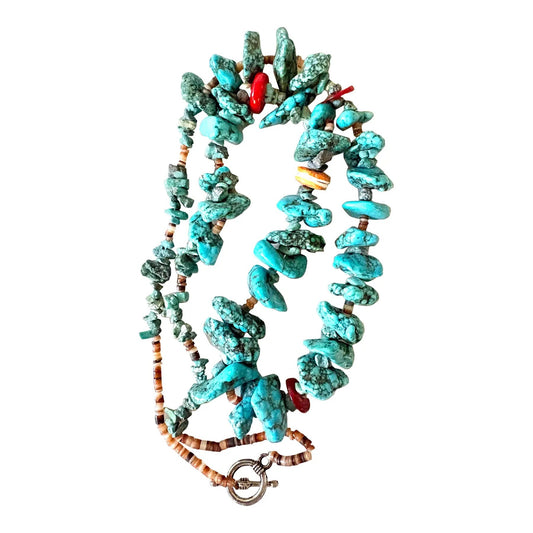 Vintage Turquoise and Coral Native American Necklace