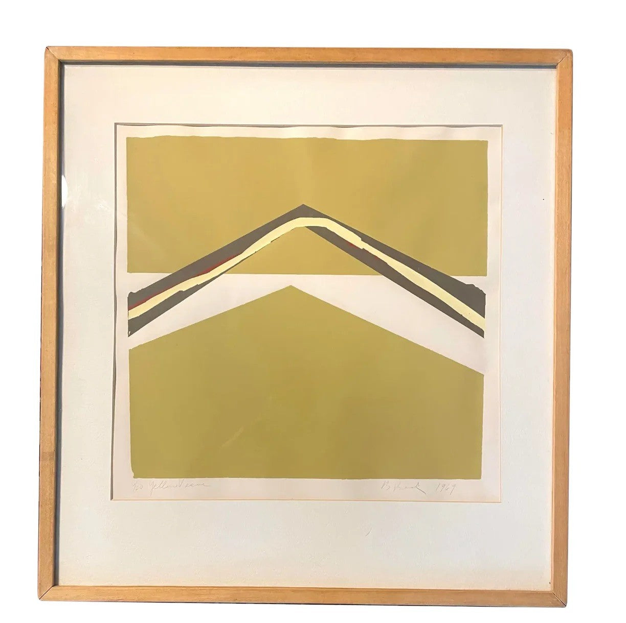 Barbara Beck Framed Mid Century Modern Screen Print on Paper in Light Wood Frame