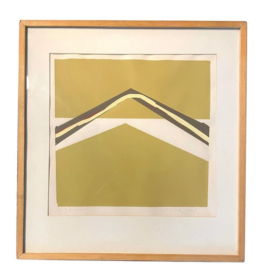 Barbara Beck Framed Mid Century Modern Screen Print on Paper in Light Wood Frame