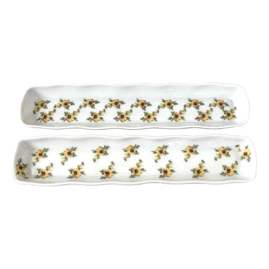 Bandejas de porcelana Limoges Francia pintadas a mano para joyas u objetos pequeños, juego de 2