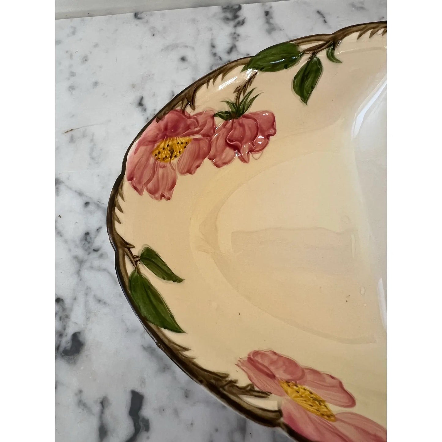 Franciscan Earthenware Pink & Green Floral, Oval Sectioned Serving Bowl - Oven Safe and Stamped