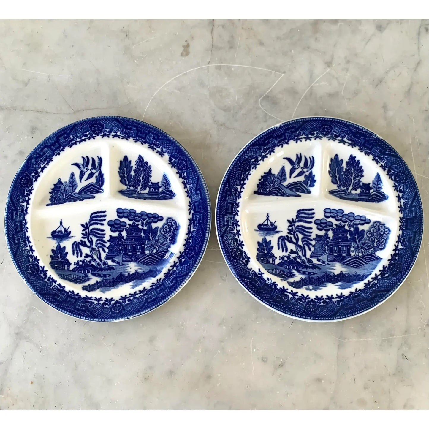 Vintage Blue Willow Moriyama Partitioned Plate - Set of 2