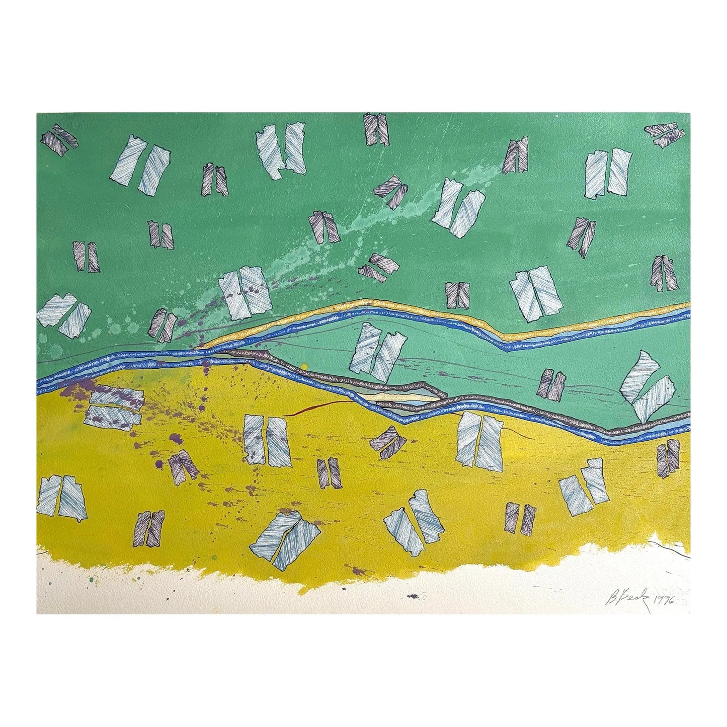 Barbara Beck 1996 Abstract Painting on Paper - Signed/Dated