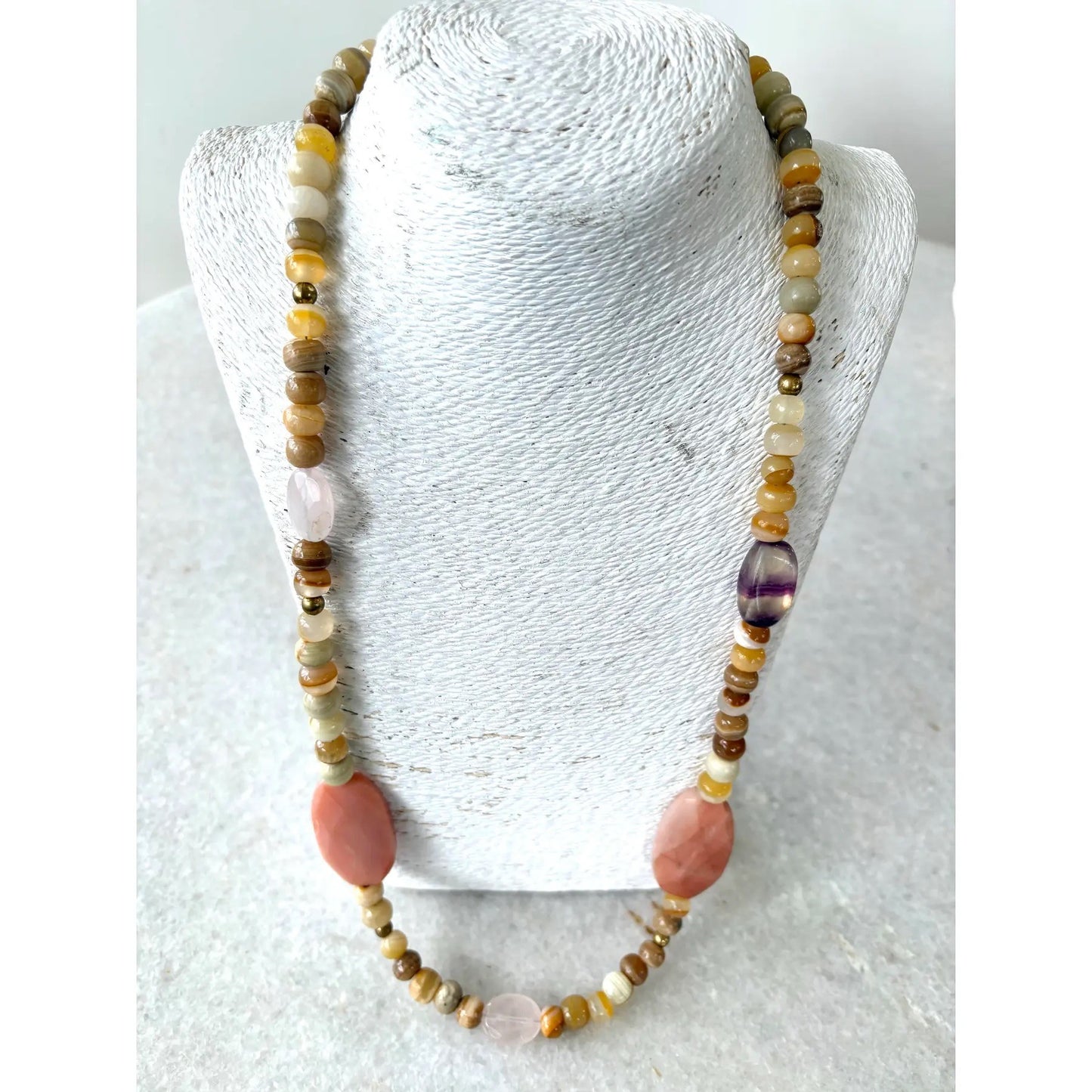 Mixed Vintage Agate Stone Beaded Necklace