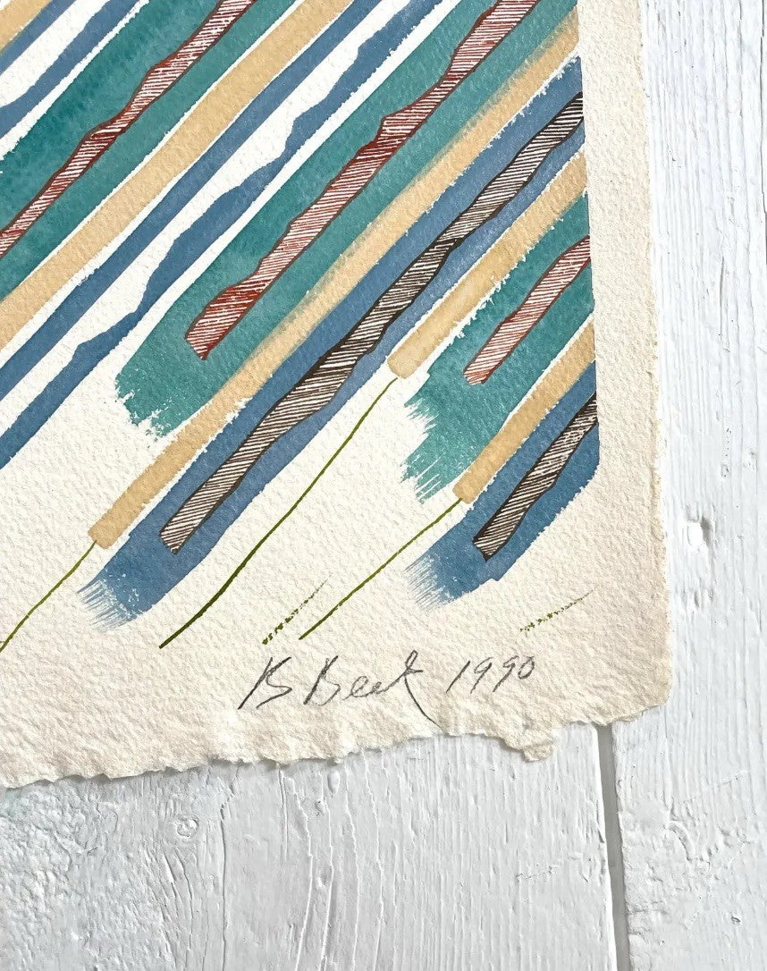 Barbara Beck 1990 Abstract Acrylic Painting on Paper