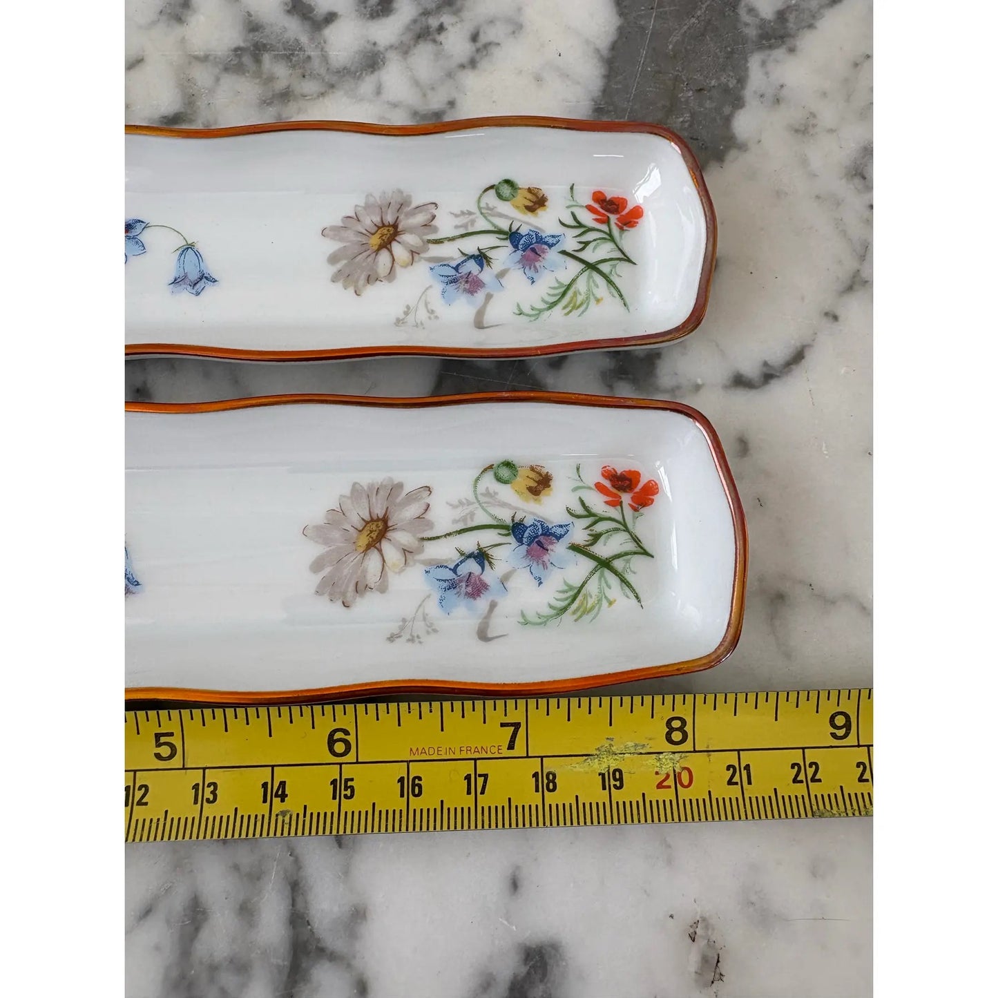 Limoges Francia Bandejas de porcelana pintadas a mano para joyas o abalorios, juego de 2