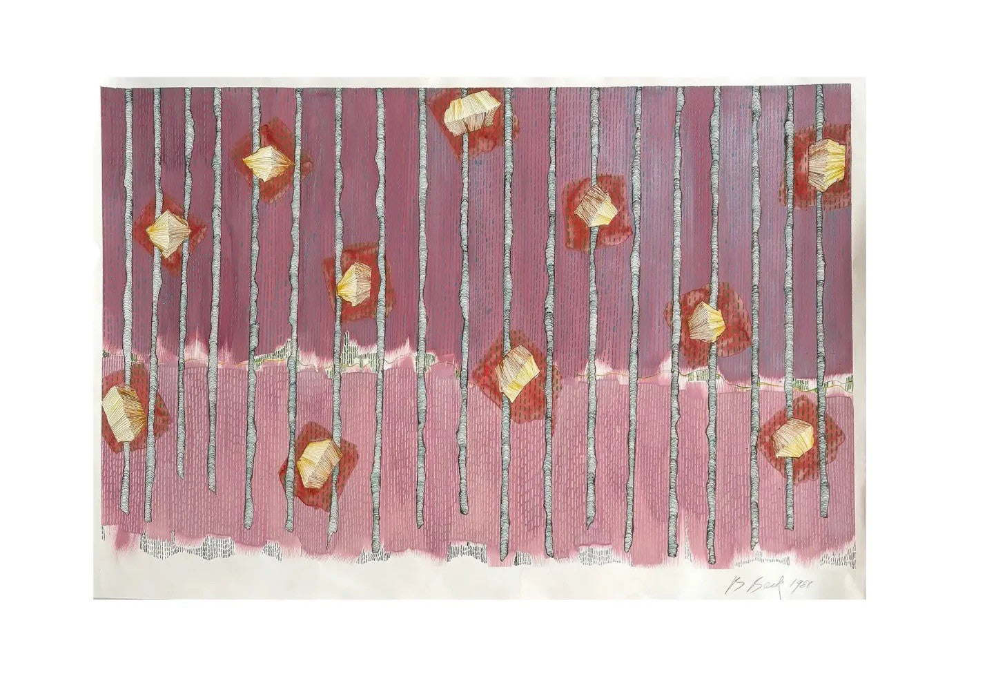 Barbara Beck 1988 Abstract Watercolor Painting on Paper