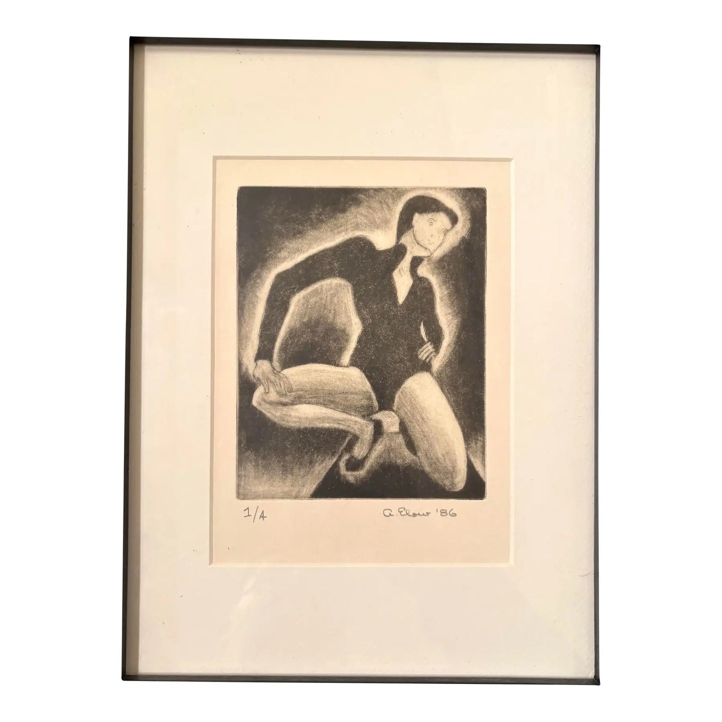 Alon Elow Figurative Etching Made by Artist in Ny Studio Signed in Pencil, 1986