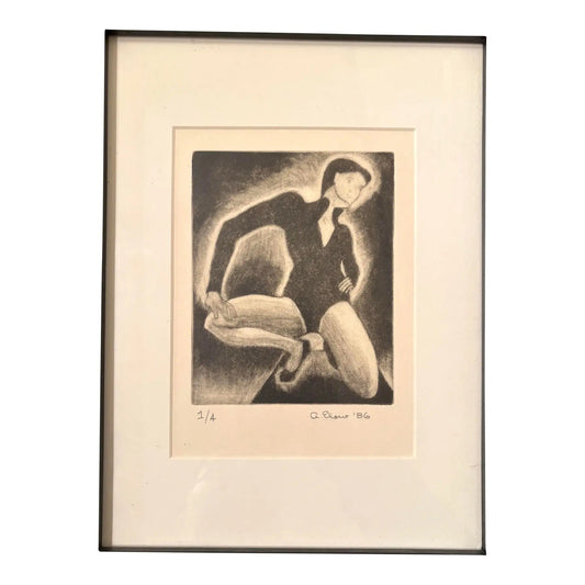 Alon Elow Figurative Etching Made by Artist in Ny Studio Signed in Pencil, 1986
