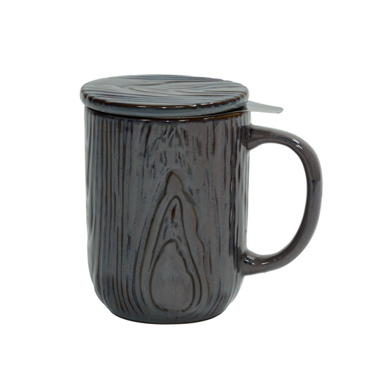 CasaWare - Tea Infuser 18 oz Mug Woodgrain: Lava Gray