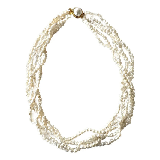 Collar de perlas cultivadas de agua dulce de varias vueltas vintage