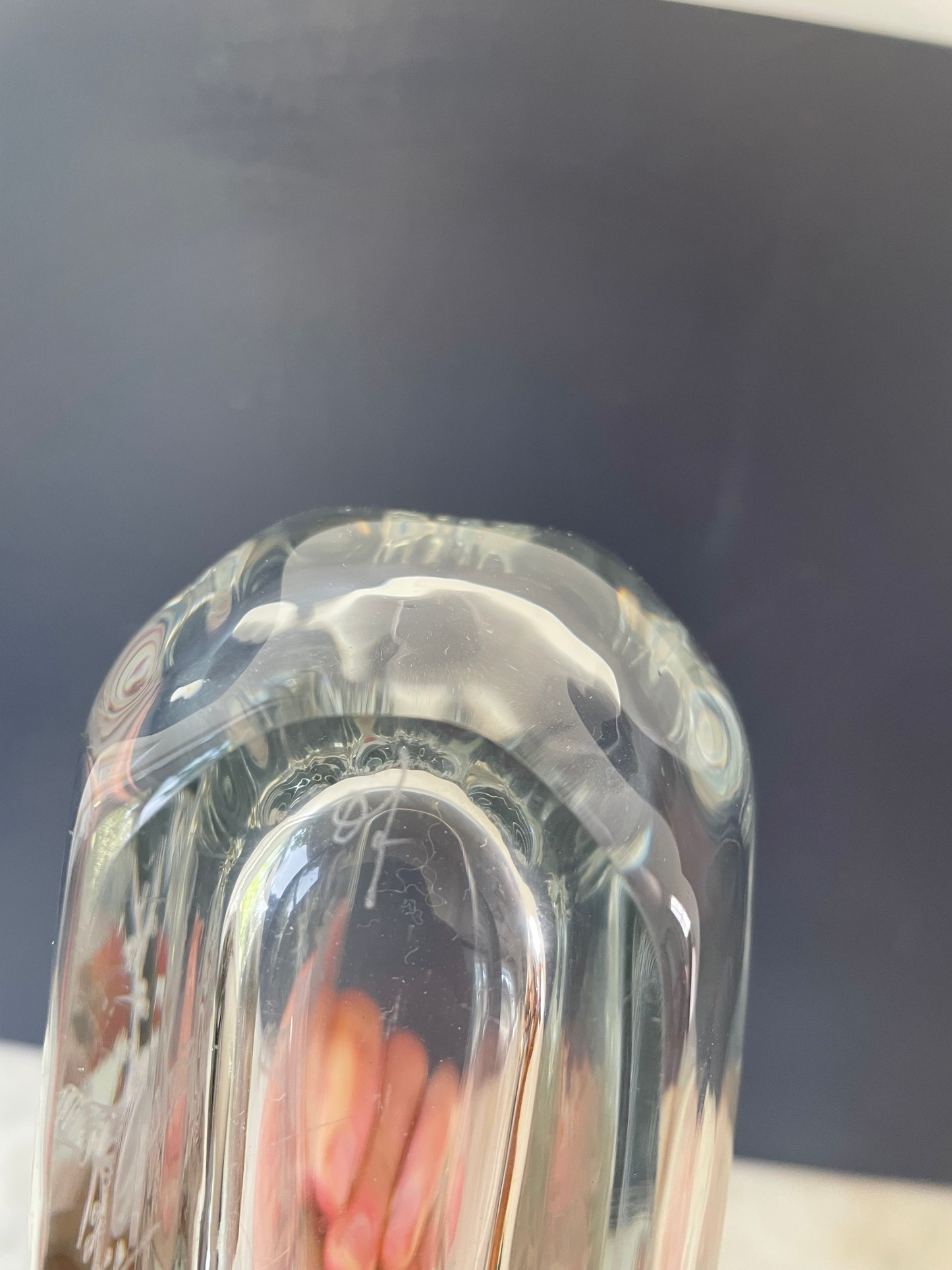 Orrefors Crystal Mid Century Scandinavian Art Glass Vase With Butterfly Design