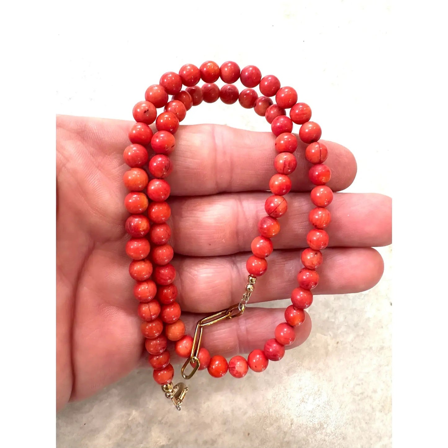 Coral Beaded Necklace With Gold Tone Clasp