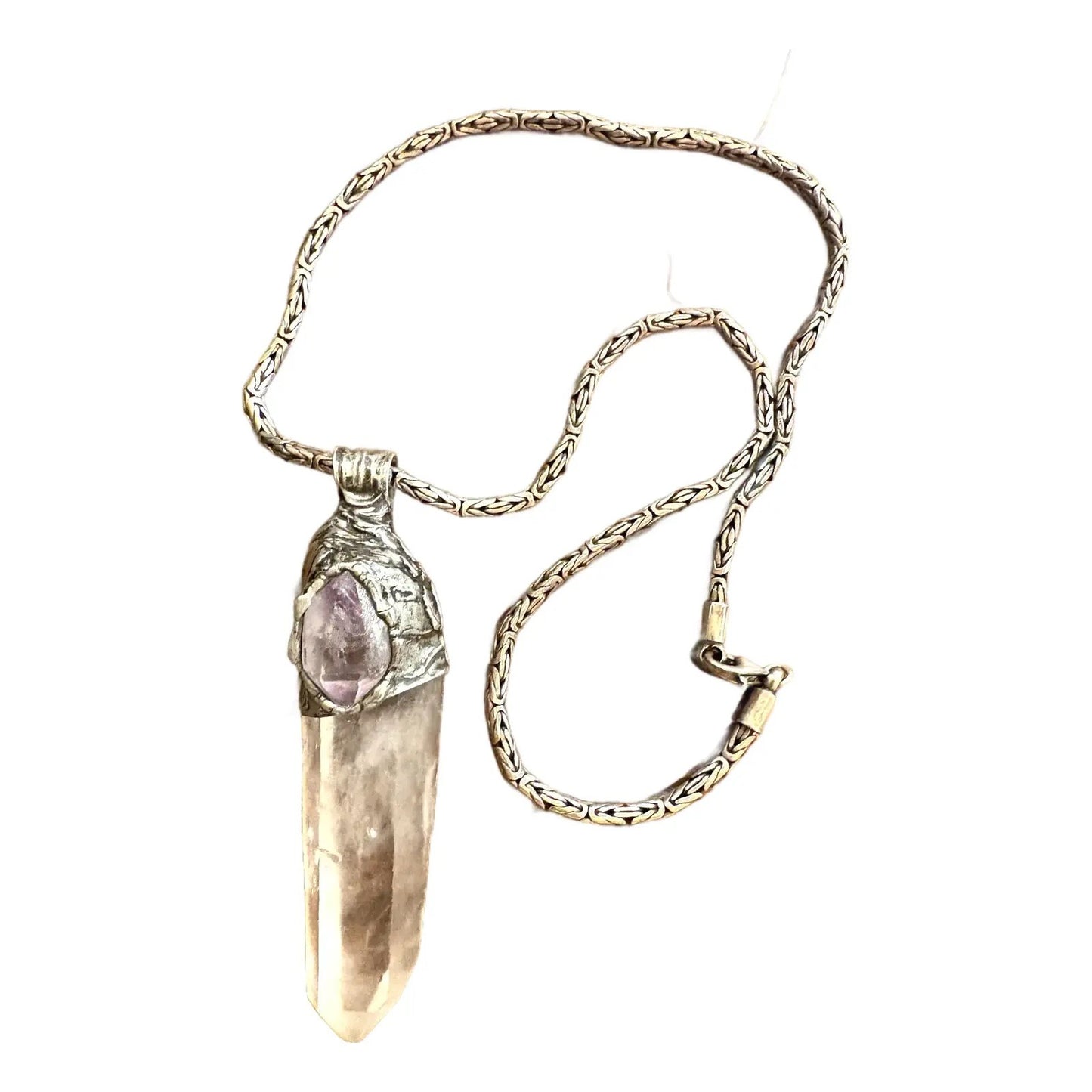 Sterling Silver Vintage Quartz and Amethyst Pendant Necklace