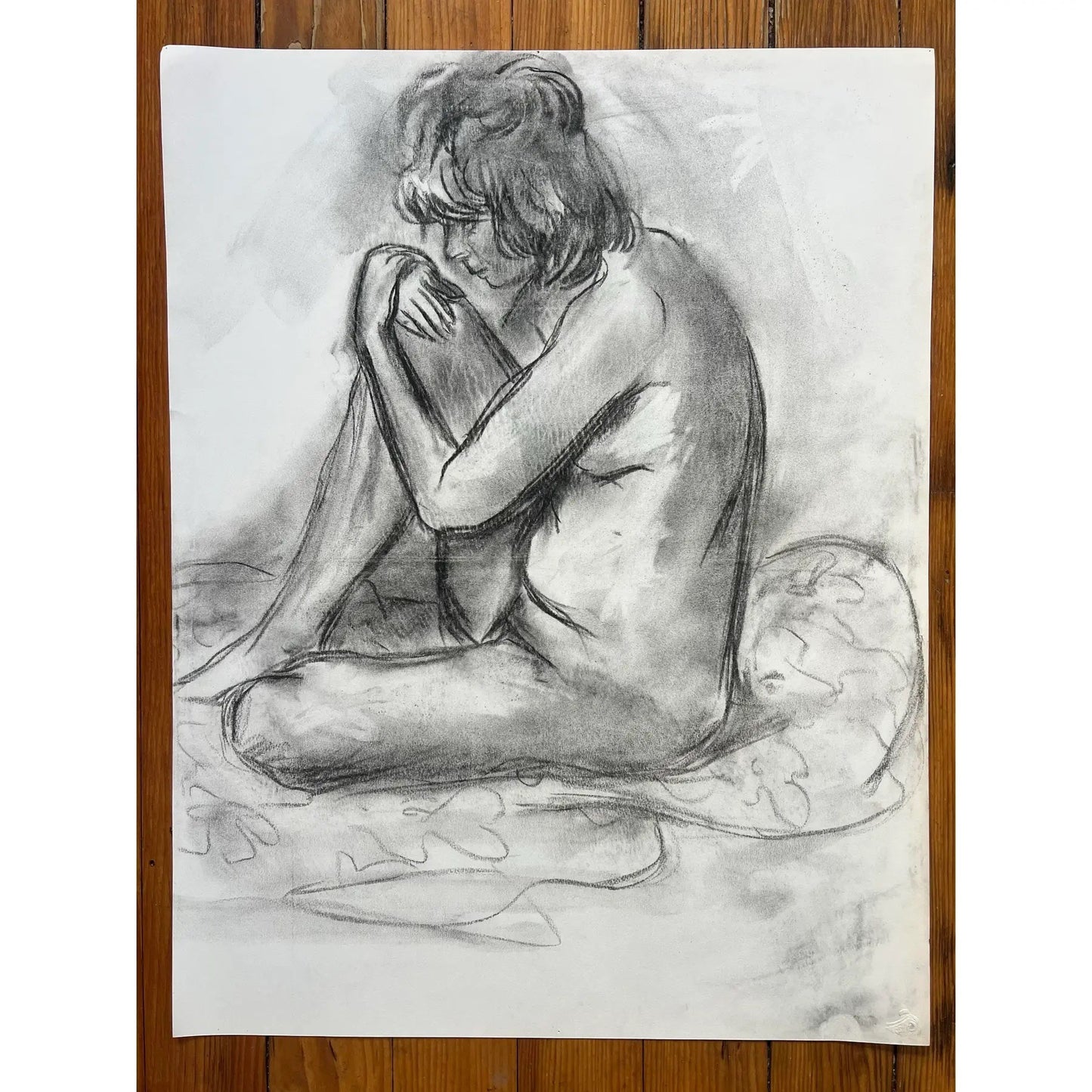 Barbara Beck Figurative Nude Charcoal Sketch on Paper 1970s