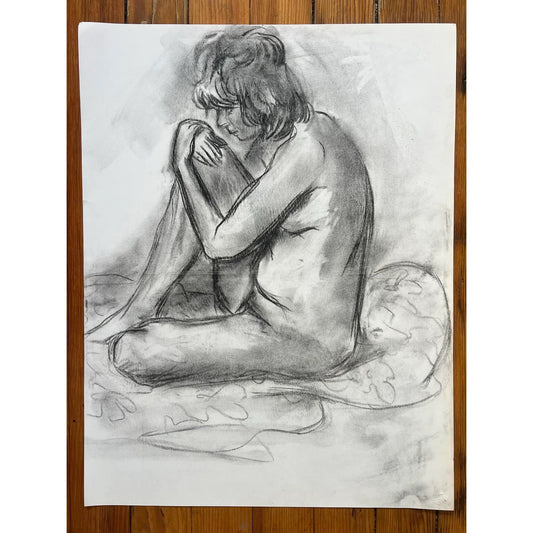 Barbara Beck Figurative Nude Charcoal Sketch on Paper 1970s
