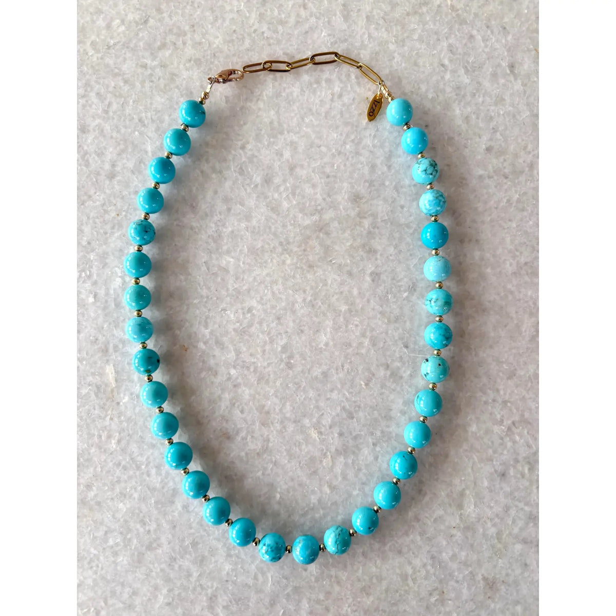 Turquoise Beaded Necklace With Gold Tone Spacers and Clasp - Designed by Matthew Izzo