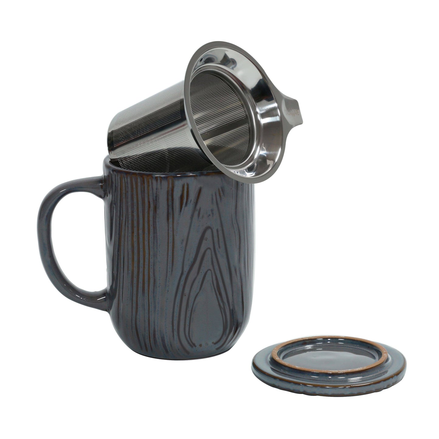 CasaWare - Tea Infuser 18 oz Mug Woodgrain: Lava Gray