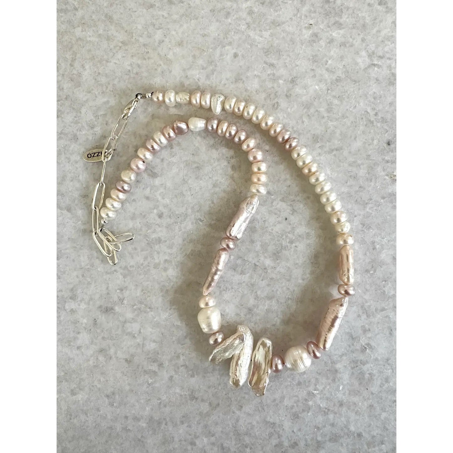 Freshwater Pearl Necklace With Silvertone Clasp and Chain Designed by Matthew Izzo