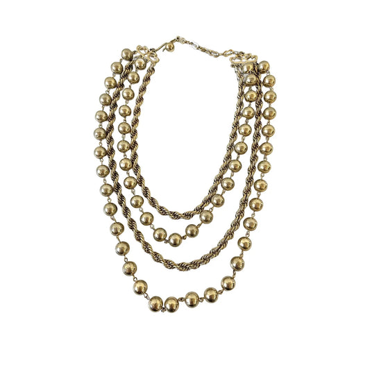 1980s Gold Tone Chain and Bead Necklace