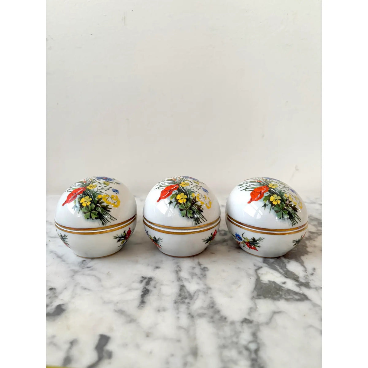 Limoges France Hand-painted Porcelain Jewelry or Trinket Box, Set of 3