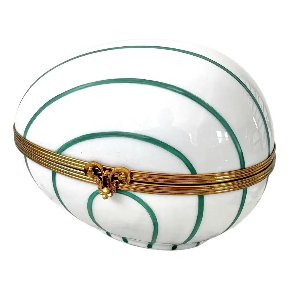 Limoges France Hand-painted Porcelain Egg Box With Brass Closure