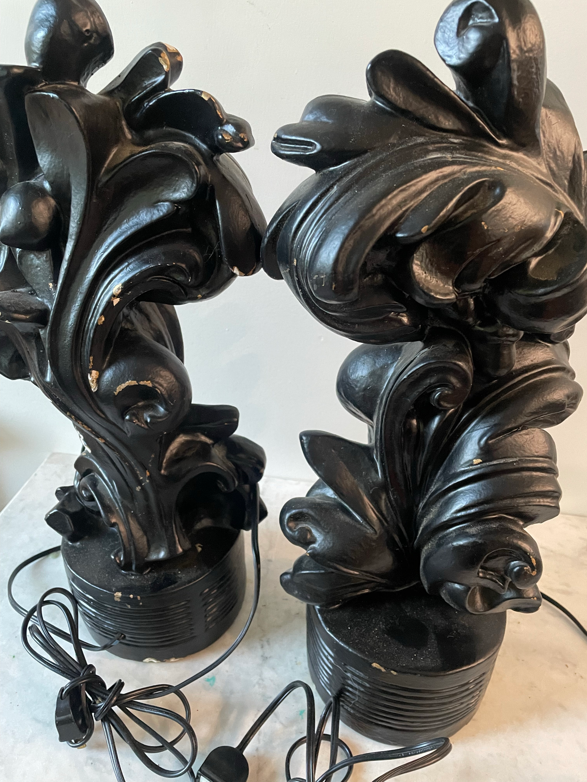Hollywood Regency Black Painted Plaster Lamps