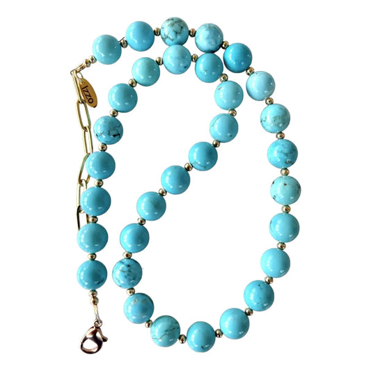 Turquoise Beaded Necklace With Gold Tone Spacers and Clasp - Designed by Matthew Izzo