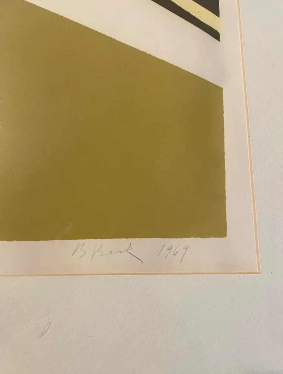 Barbara Beck Framed Mid Century Modern Screen Print on Paper in Light Wood Frame