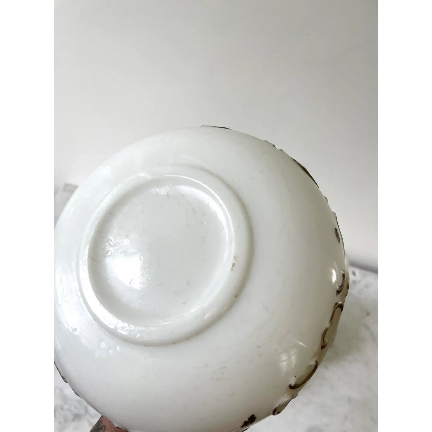 Pair of Victorian Milk Glass Decanters With Painted Flowers Design