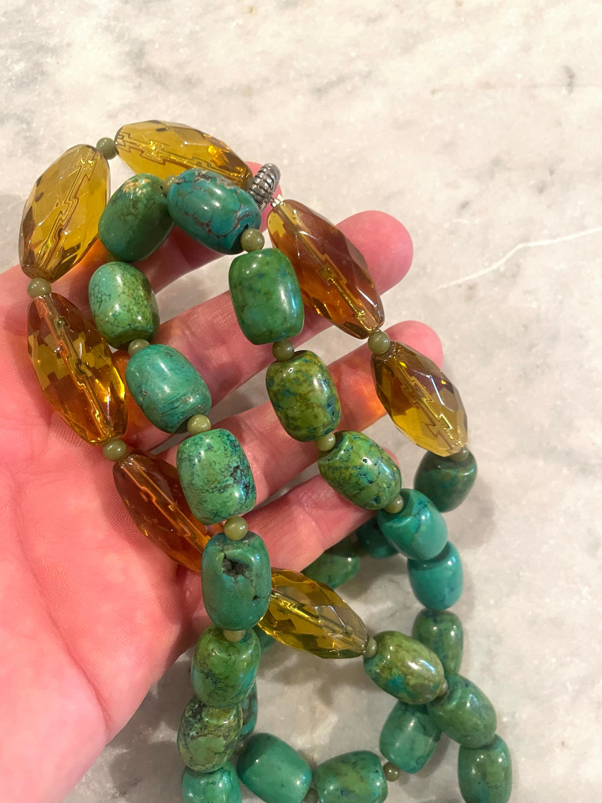 Vintage Matthew Izzo Turquoise Jade and Glass Beaded Necklace