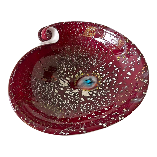 Frattelli Toso Murano Glass Red Bowl with Silver Inclusion
