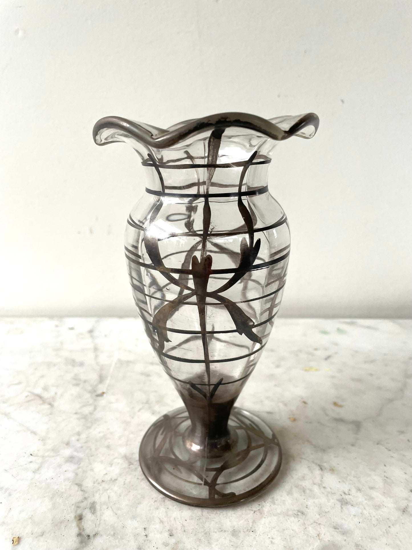 Lovely Art Nouveau Sterling Silver Overlay Glass Vase