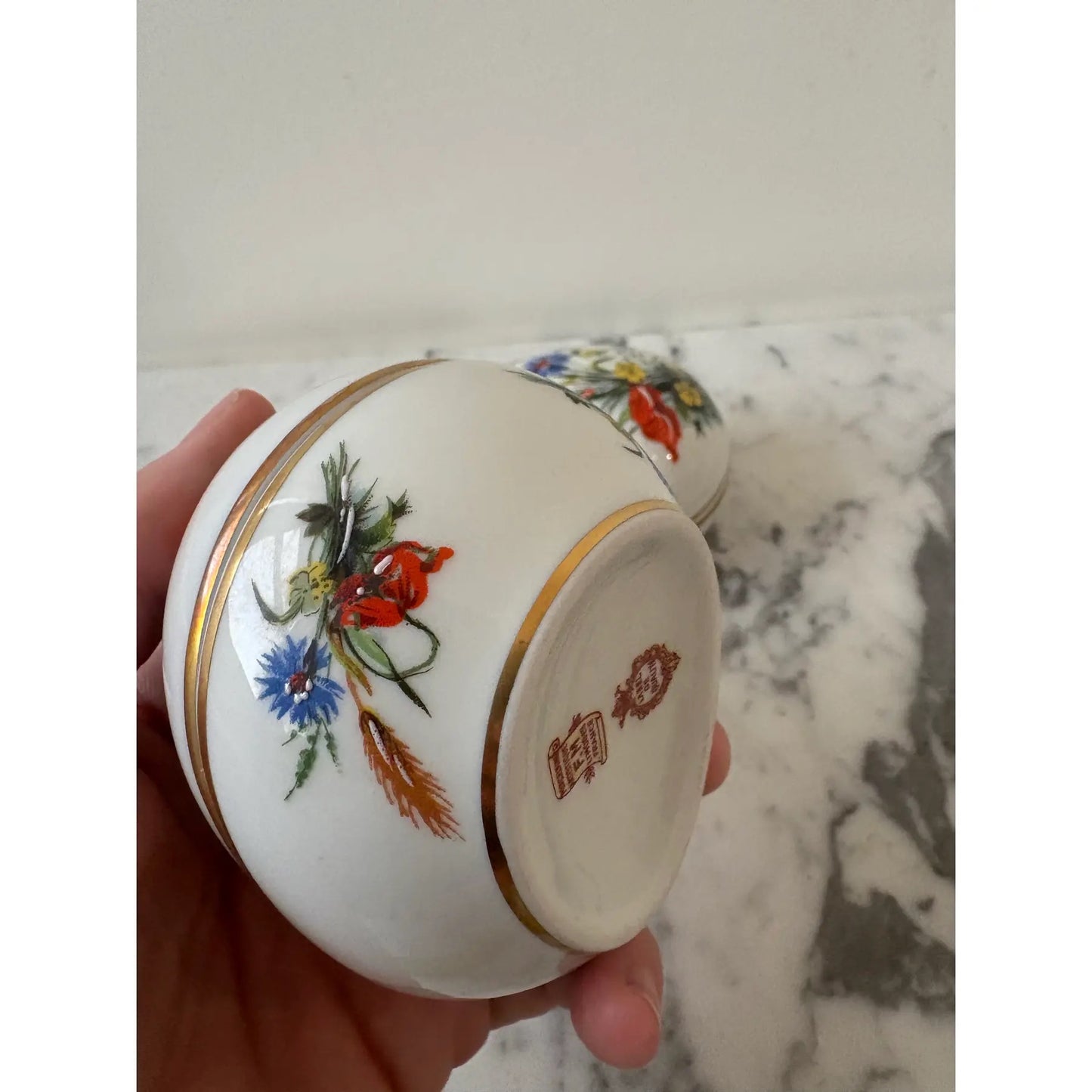 Caja de joyería o baratijas de porcelana pintada a mano Limoges Francia, juego de 3