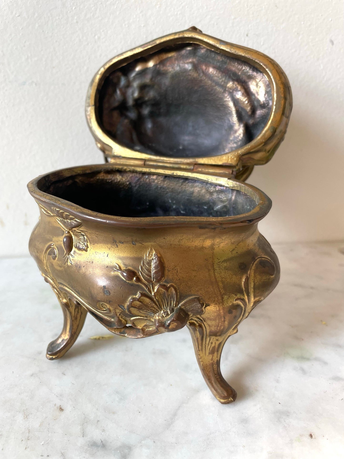 Art Nouveau Cast Metal Jewelry / Trinket Box