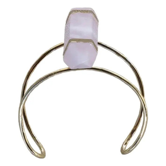 Rose Quartz and Gold Plated Wire Cuff Bracelet
