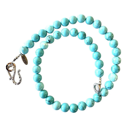 Turquoise Stone Beaded Necklace With Gold Tone Clasp. 8mm
