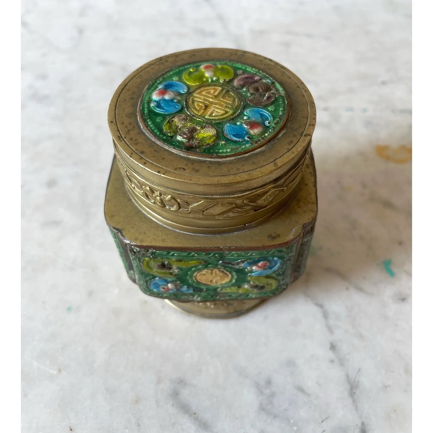 Antique Chinese Brass and Enamel Tea Box