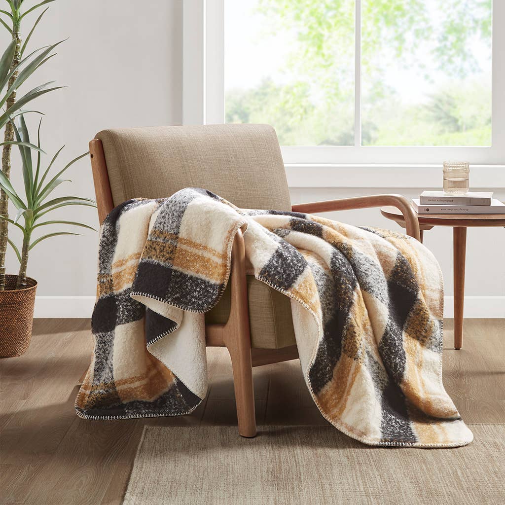 Plaid Catskills Tan Faux Mohair Sherpa Throw