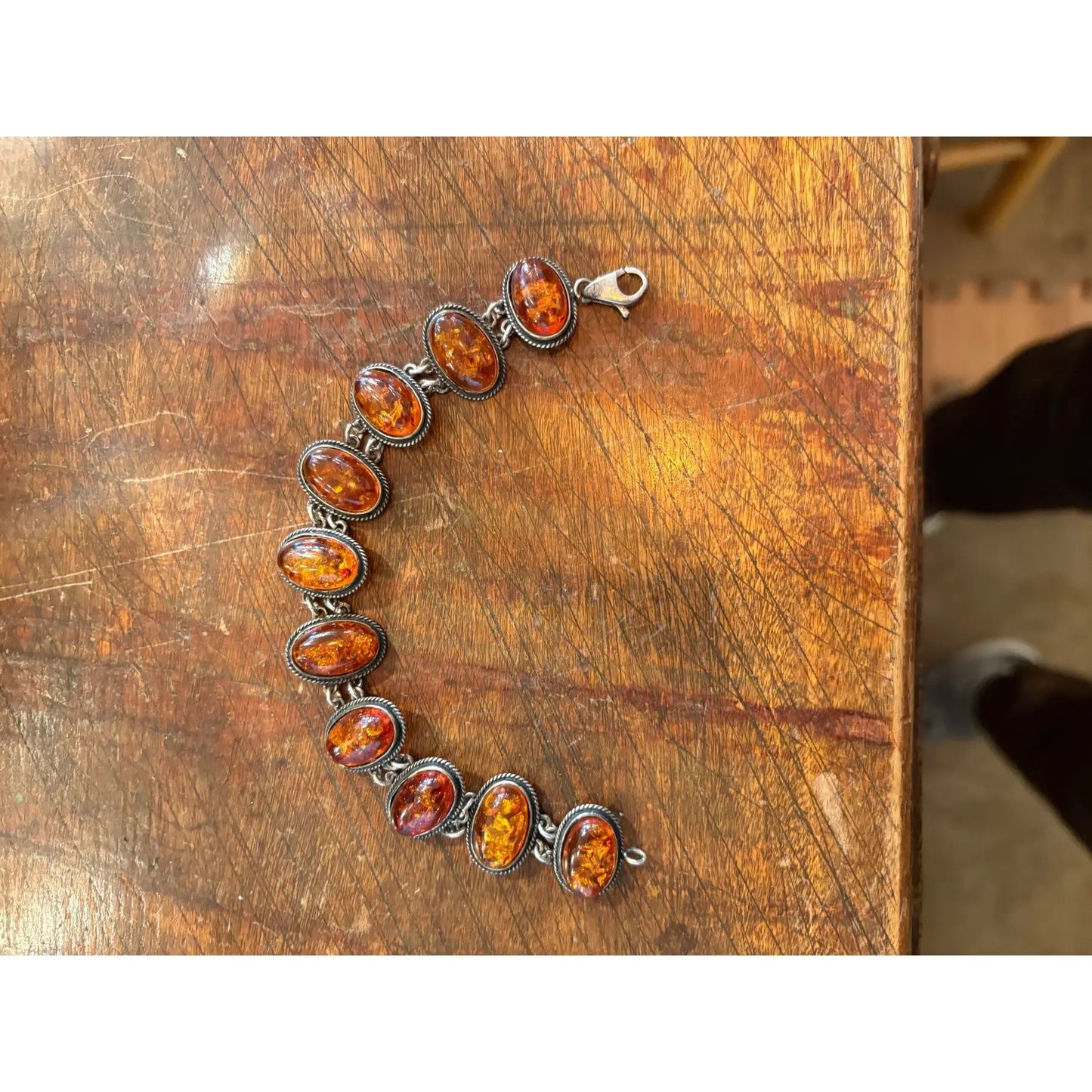 Sterling Silver and Amber Link Bracelet