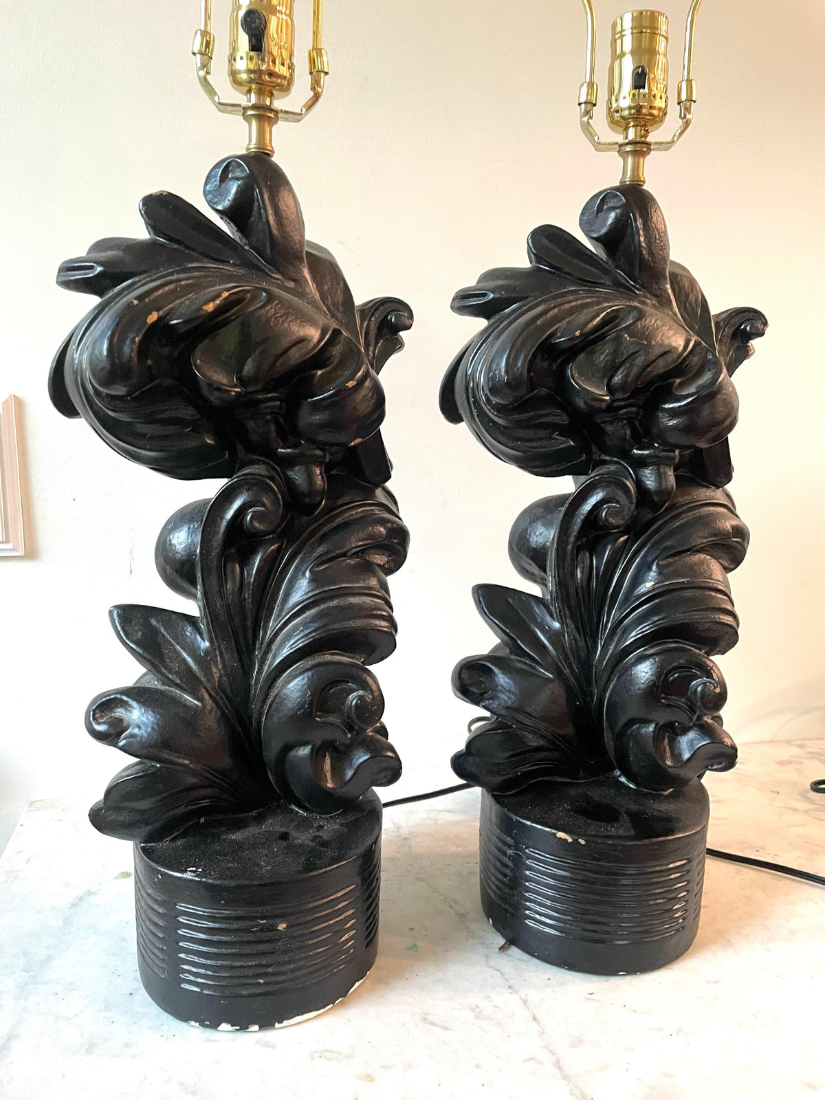 Hollywood Regency Black Painted Plaster Lamps