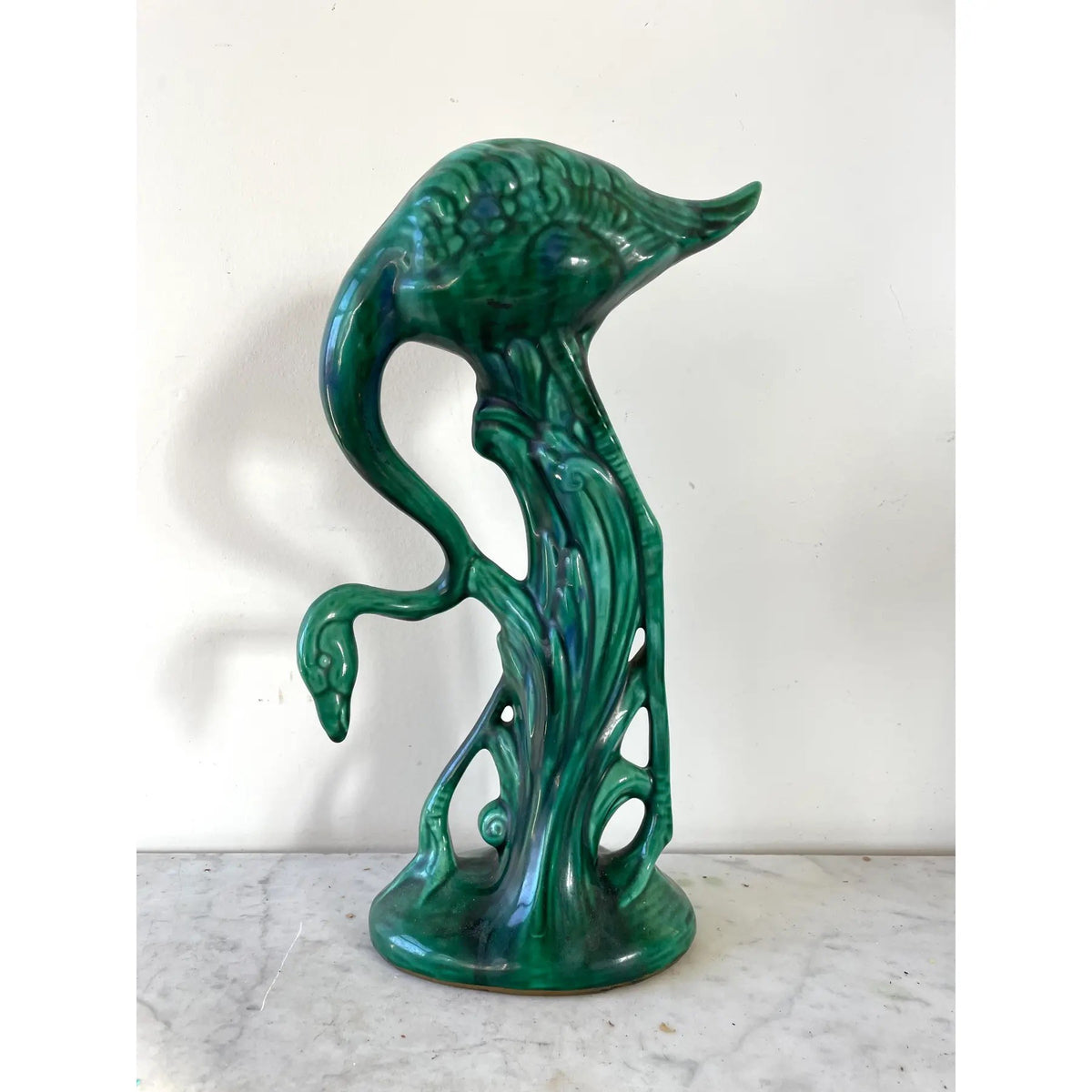 Vintage Emerald Green Ceramic Flamingo
