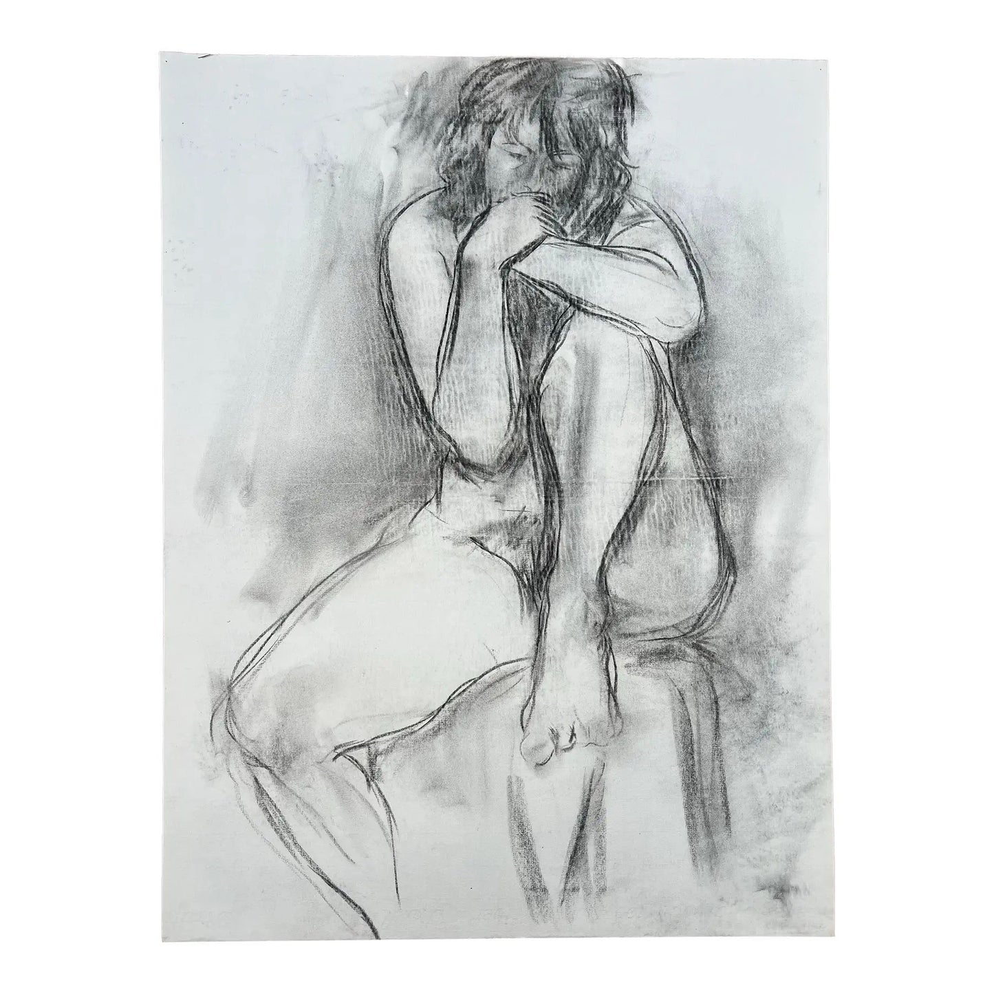 Barbara Beck Figurative Nude Charcoal Sketch on Paper 1970s