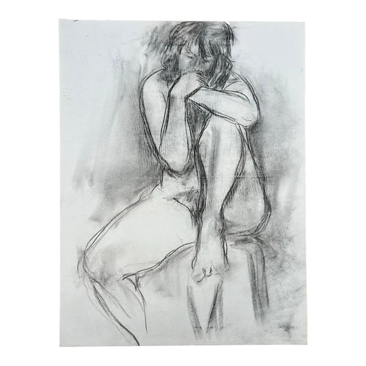 Barbara Beck Figurative Nude Charcoal Sketch on Paper 1970s