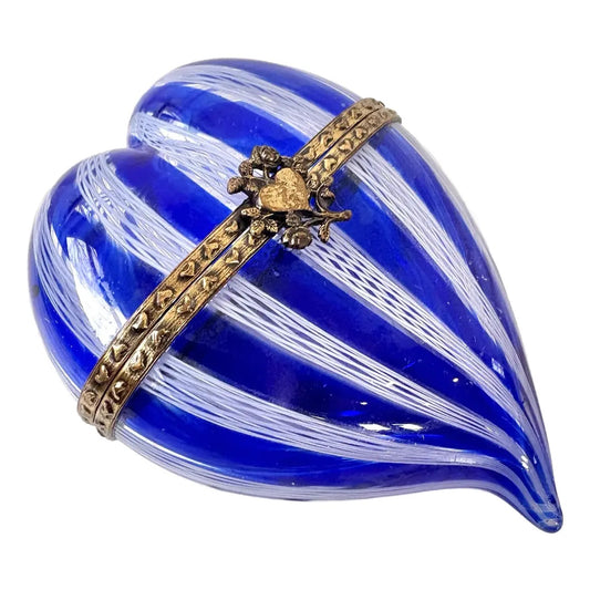 Murano Latticino Venetian Glass Heart Shaped Trinket Box