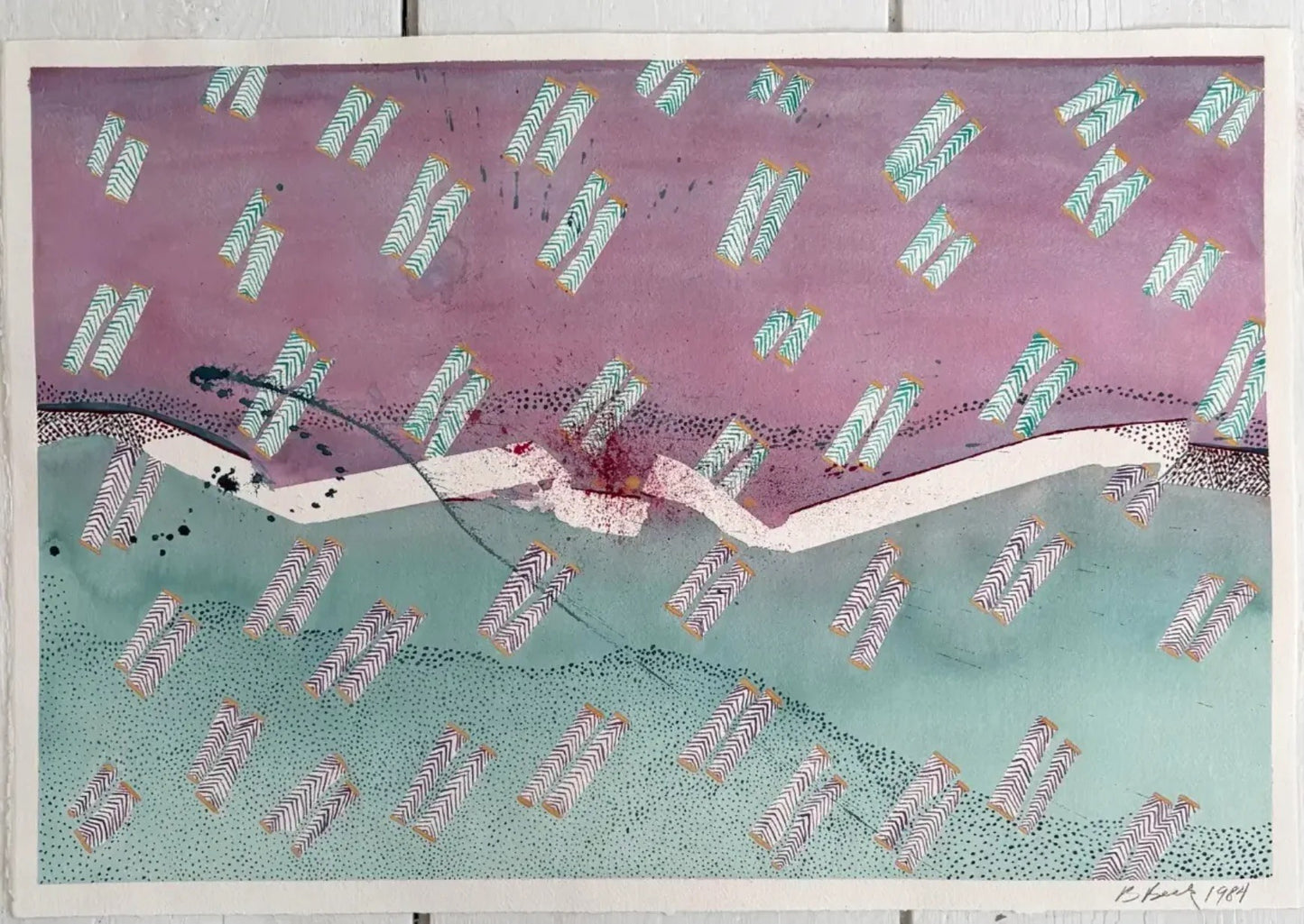 Barbara Beck 1984 Abstract Watercolor Painting on Paper