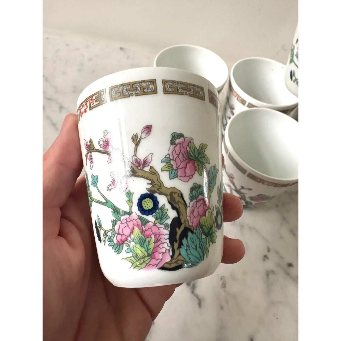Limoges Francia Tazas de Porcelana Pintadas a Mano Juego de 6