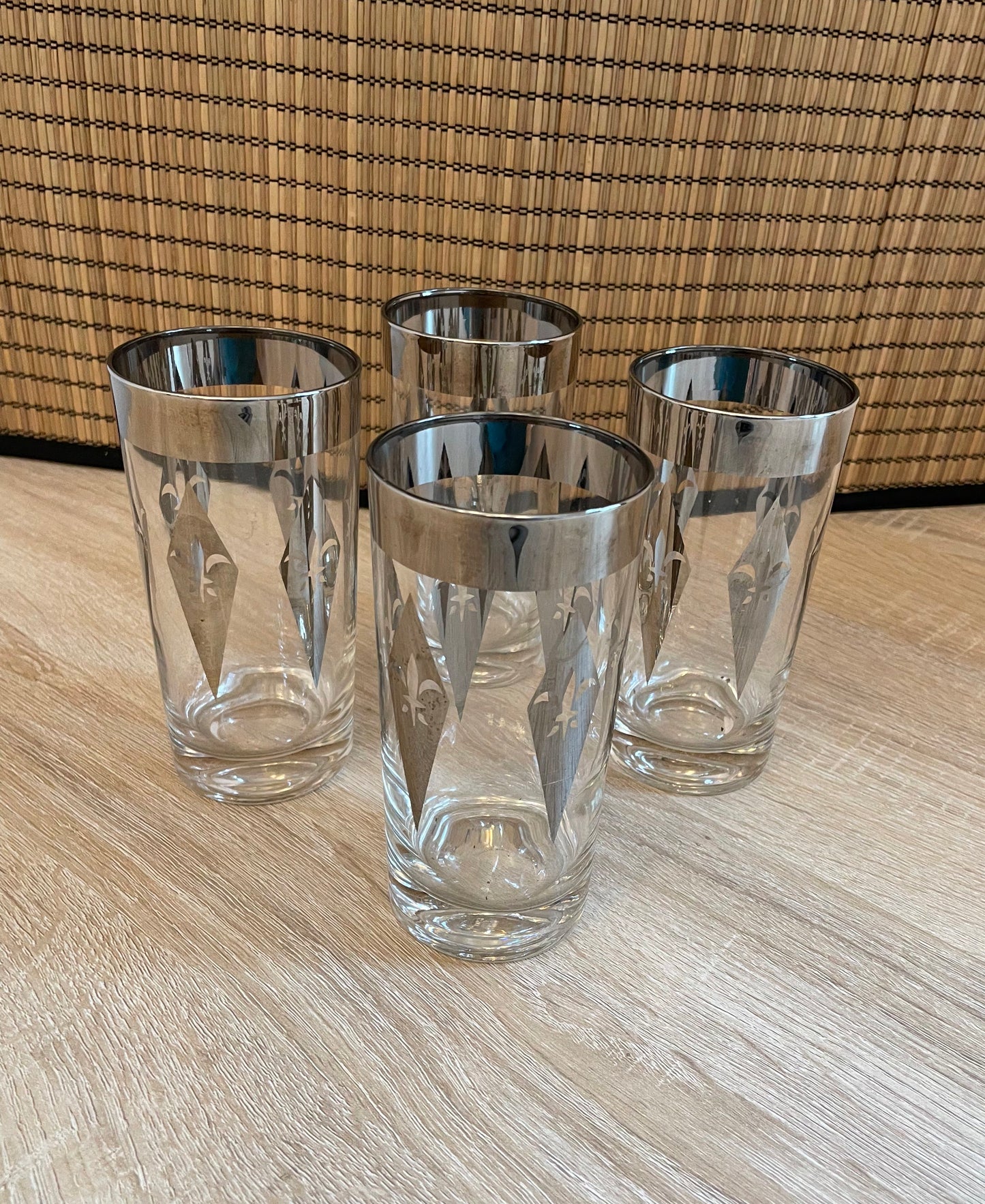 1960s Groovy Silver Rim Diamond Highball Cocktail Glass, Sold Individually