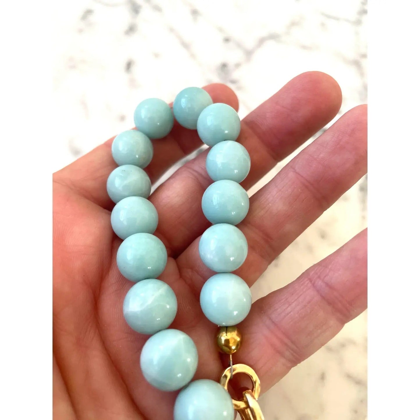 Amazonite Beaded Bracelet With Gold Tone Hook Clasp - Designed by Matthew Izzo