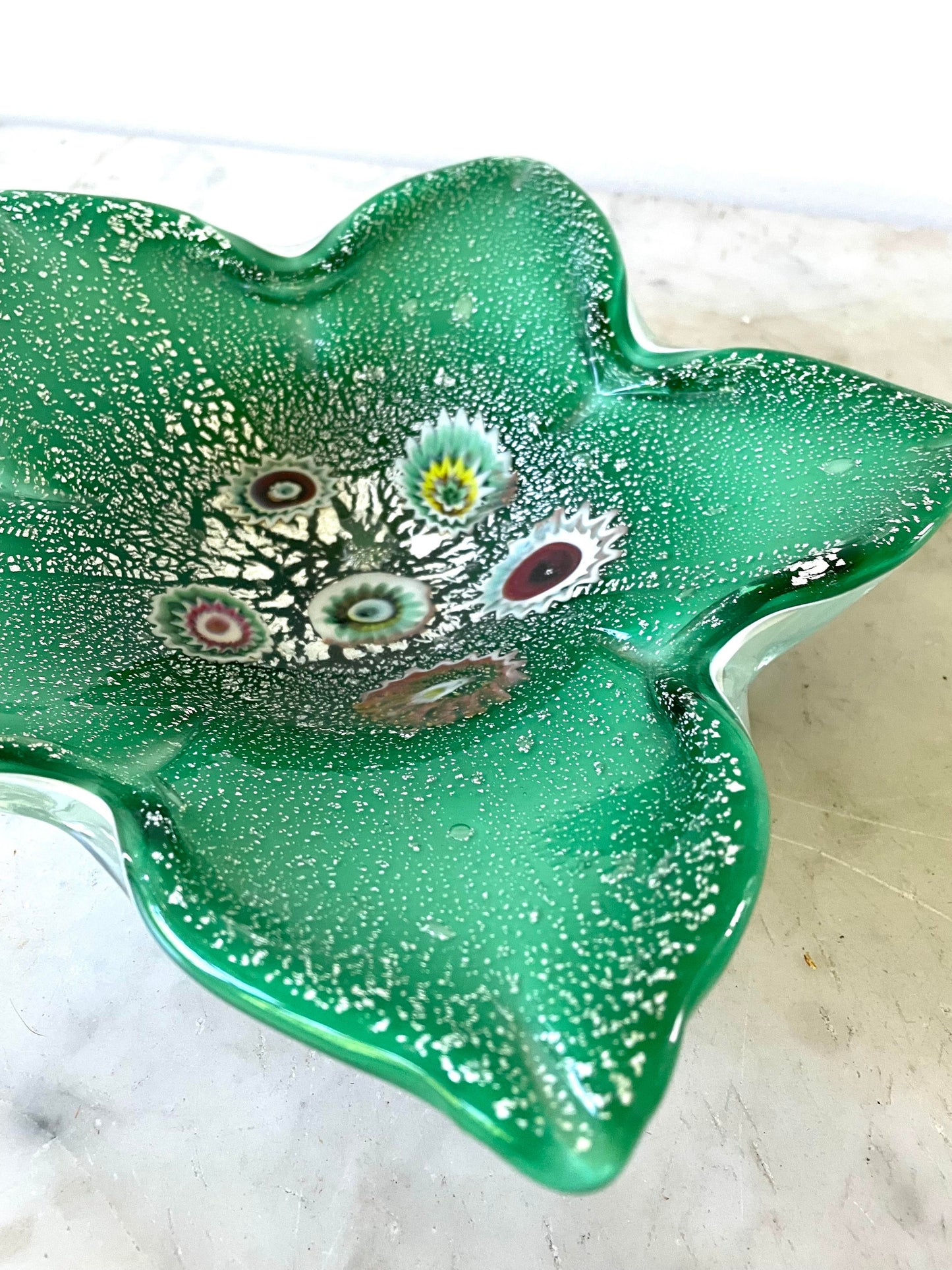 Vintage Fratelli Toso Mid Century Green and Silver Bowl